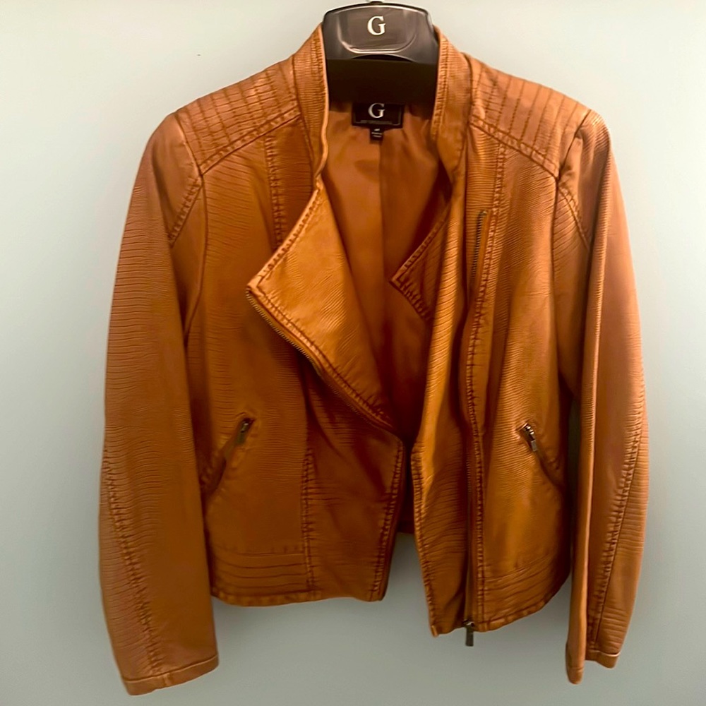 Faux leather moto jacket. Lizard embossed. Camel color. Never worn.